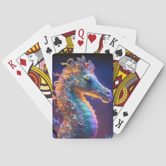 Sea Horse Animal Portrait Painting Wildlife Ocean Poker Cards (Back)