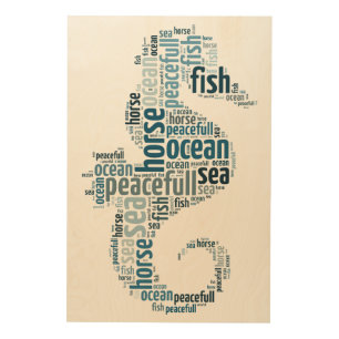 Sea horse as word cloud design wood wall art
