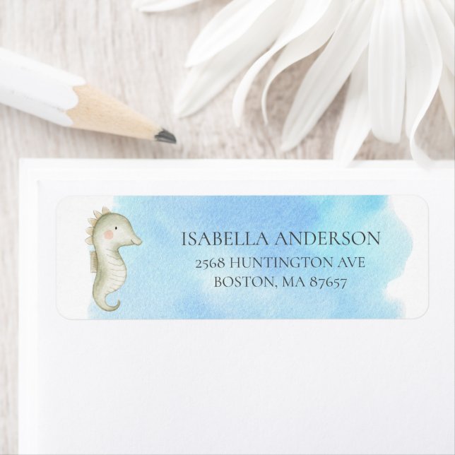 Sea Horse Baby Shower Address Label (Insitu)