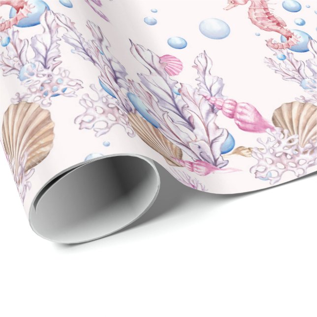 Sea horse beach tiled pattern party wrap wrapping paper (Roll Corner)