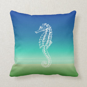 Sea Horse Blue Green Seascape Pillow
