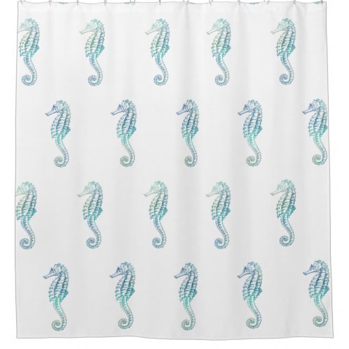 Sea Horse Blue Green Shower Curtain