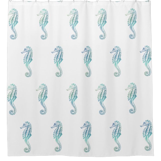 Sea Horse Blue Green Shower Curtain (Front)