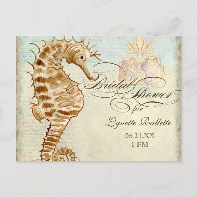 Sea Horse Coastal Beach - Bridal Shower Postcard (Front)