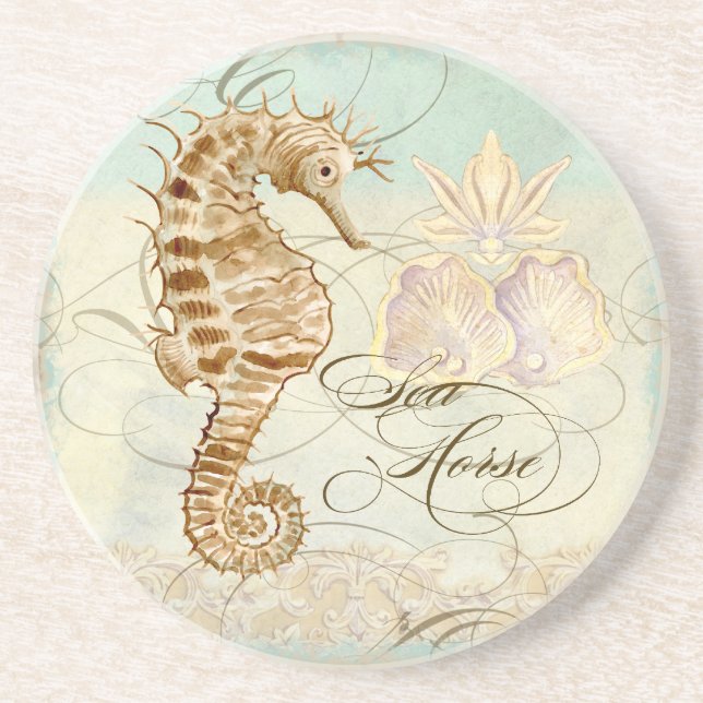 Sea Horse Coastal Beach - Home Decor Coasters (Front)