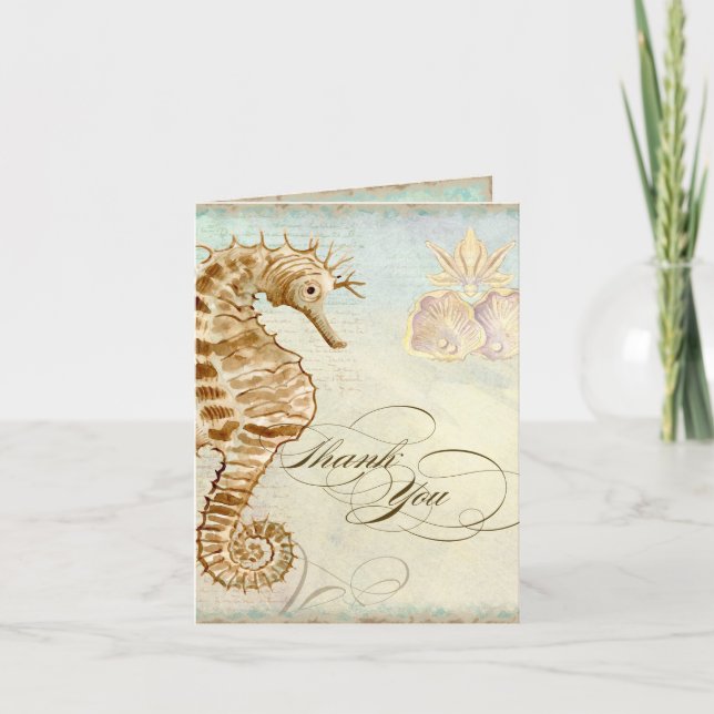 Sea Horse Coastal Beach - Thank You Note Cards (Front)