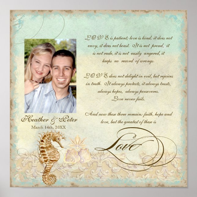 Sea Horse Coastal Beach - Wedding Personalized Poster (Front)