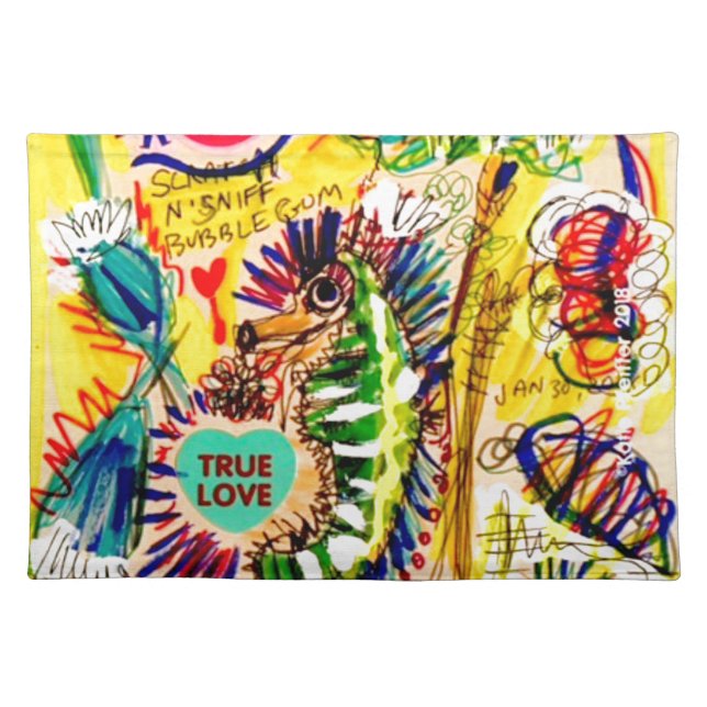 sea horse Graffiti Cloth Placemat (Front)