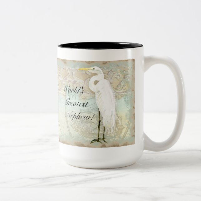 Sea Horse, Great Egret Coastal Beach - Coffee Mug (Right)