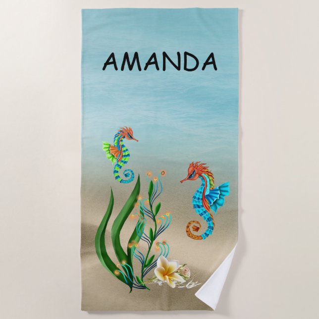 Sea Horse Monogram Beach Towel (Front)