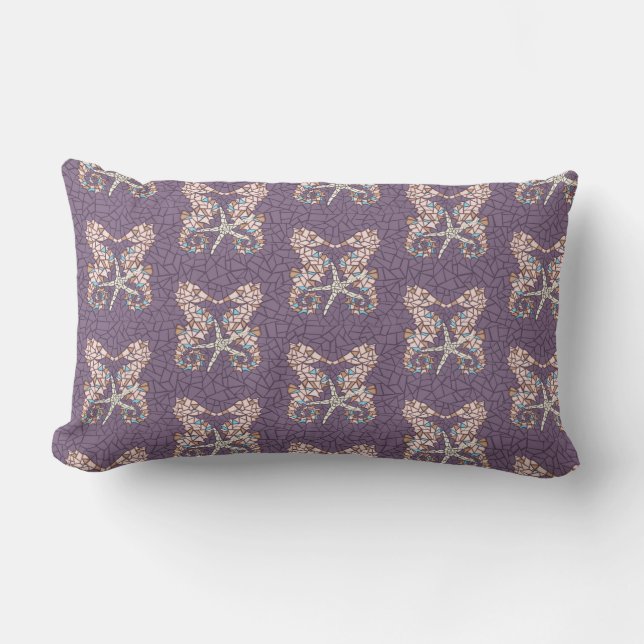 Sea Horse Mosaic Throw Pillow- Dusty Purple Lumbar Pillow (Front)