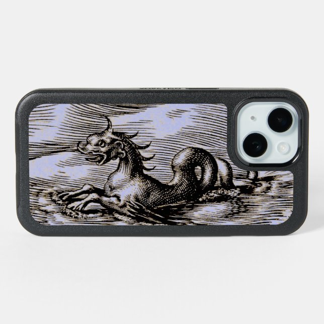 Sea Horse Sea Serpent Blue iPhone 15 Case (Back Horizontal)