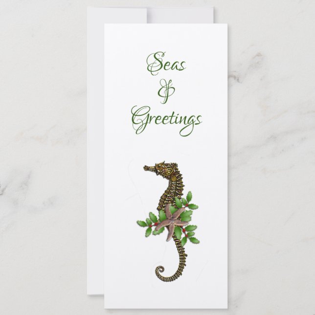 Sea Horse Seas and Greetings Minimalist Holiday Card (Front)