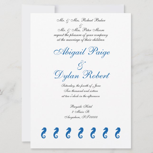"Sea Horse Serenity" Wedding Invitations (Front)