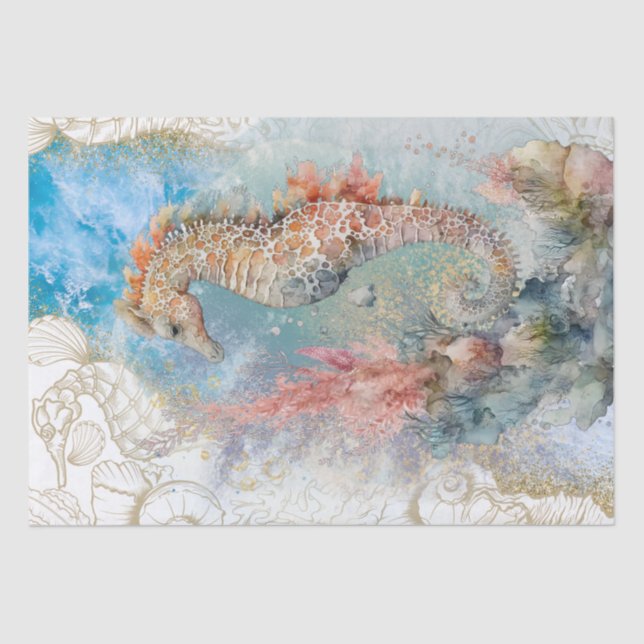 Sea Horse Shell Watercolor Tissue Paper (Front)