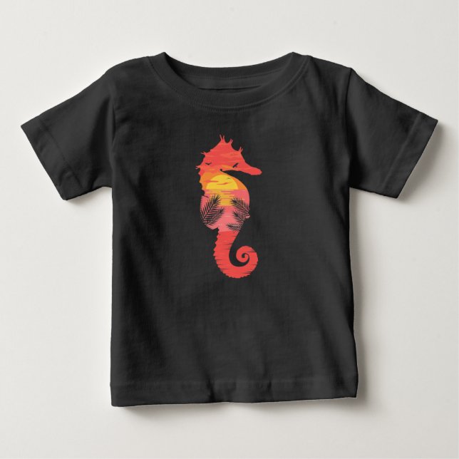 Sea Horse Silhouette Tropical Ocean Sunset Baby T-Shirt (Front)