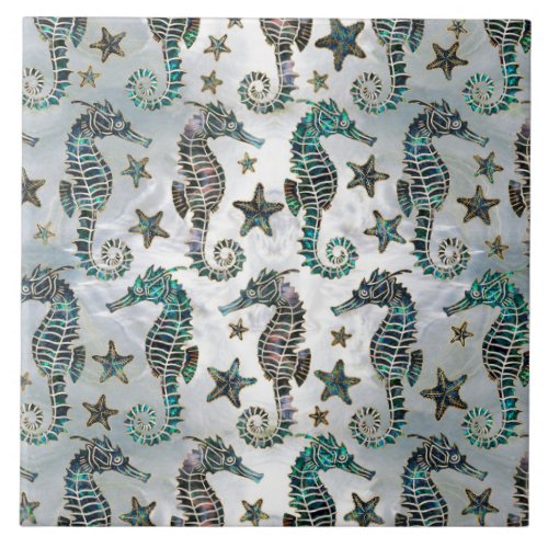 Sea horse Starfish Abalone Pattern Ceramic Tile