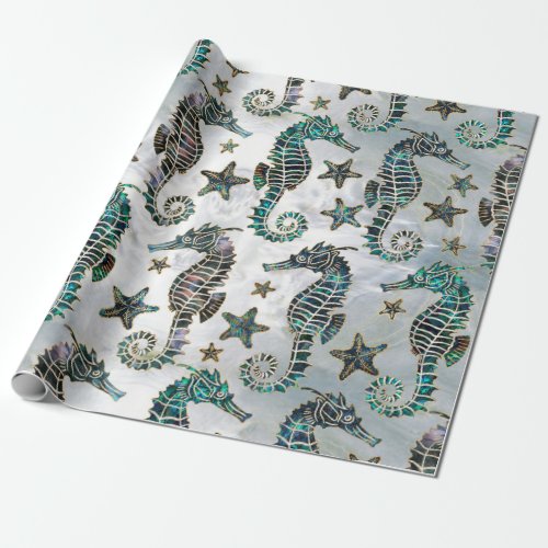 Sea horse Starfish Abalone Pattern Wrapping Paper