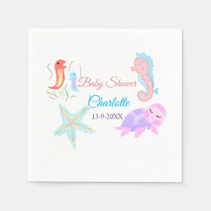 Sea horse tortoise star fish watercolor baby showe napkins