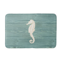 Sea Horse Vintage Aqua Wood Bath Rug