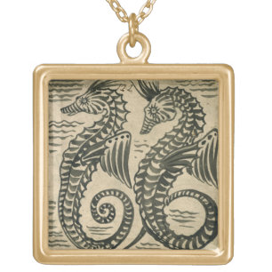 Sea-Horse (w/c on paper) Gold Plated Necklace