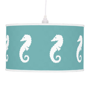 SEA HORSE White on blue Hanging Lamp