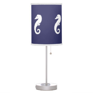 SEA HORSE White on blue Table Lamp