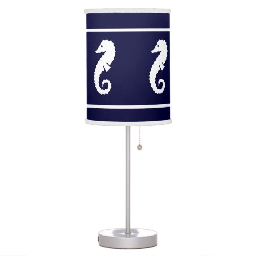 SEA HORSE White on navy blue Table Lamp