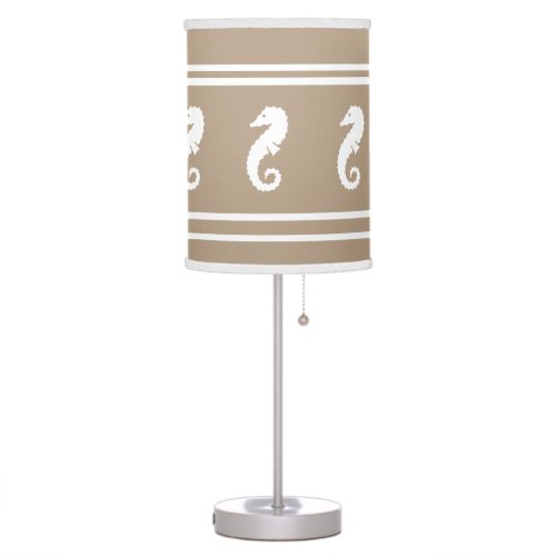 SEA HORSE White on sand tan taupe Table Lamp
