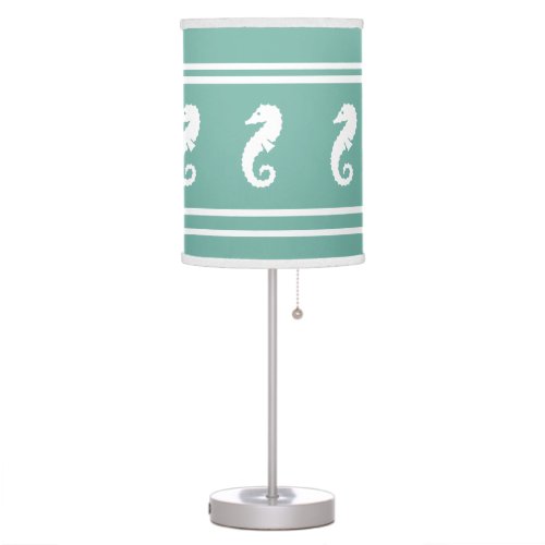 SEA HORSE White on soft blue teal Table Lamp