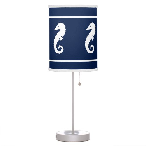 SEA HORSE White on soft navy blue Table Lamp