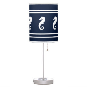 SEA HORSE White on soft navy blue Table Lamp