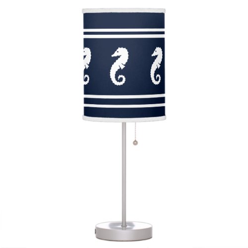 SEA HORSE White on soft navy blue Table Lamp