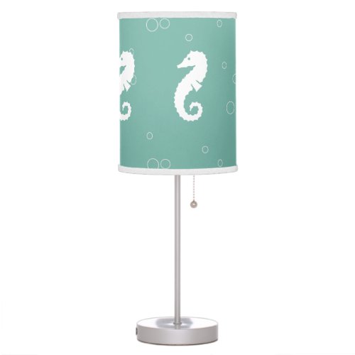 SEA HORSE WITH BUBBLES White on blue Table Lamp