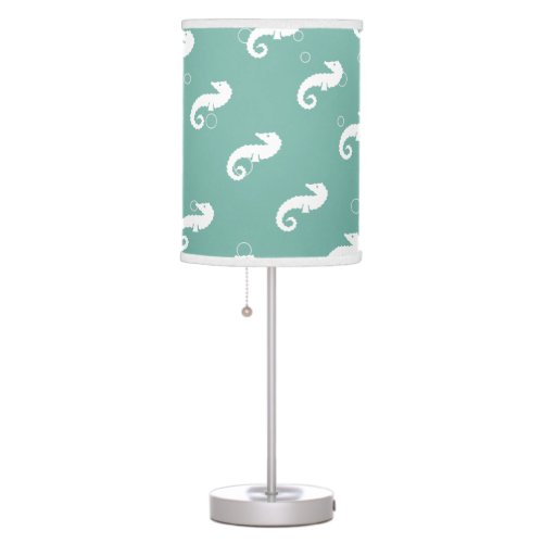 SEA HORSE WITH BUBBLES White on blue Table Lamp