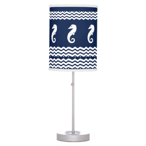 SEA HORSES and waves Blue and White Custom  Lamp