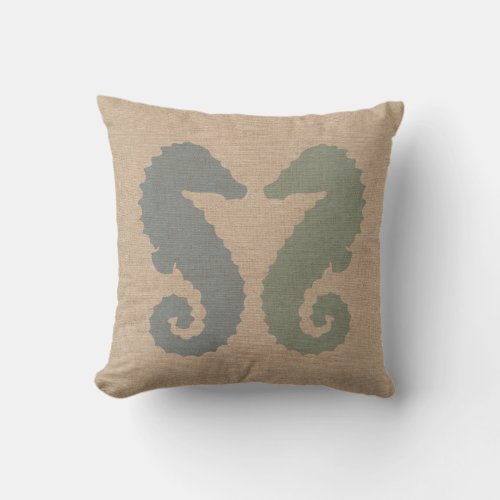 Sea Horses in Blue and Green Throw Pillow