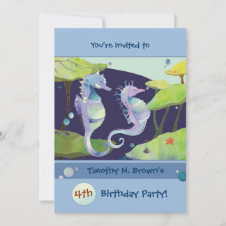 Sea Horses Kids Birthday Pool Party Invitation