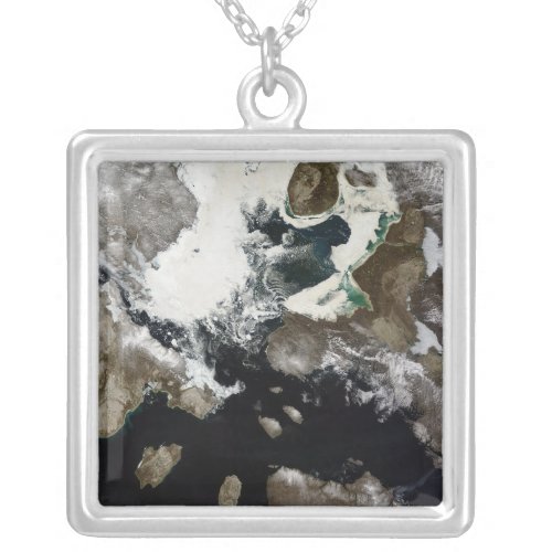 Sea ice and sediment visible in Nunavut Canada Silver Plated Necklace