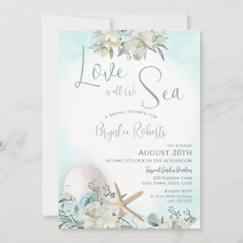 Sea is Love Bridal Shower Floral Beach Invitation