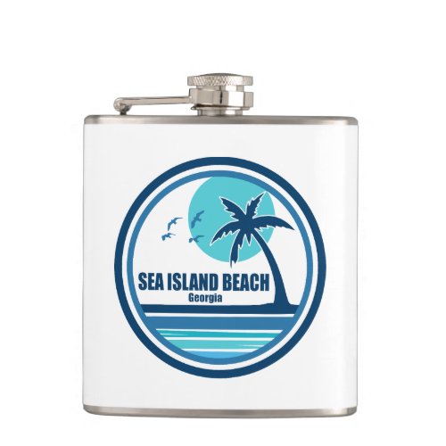 Sea Island Beach Georgia Palm Tree Birds Flask