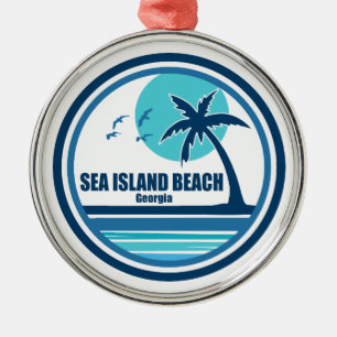 Sea Island Beach Georgia Palm Tree Birds Metal Ornament