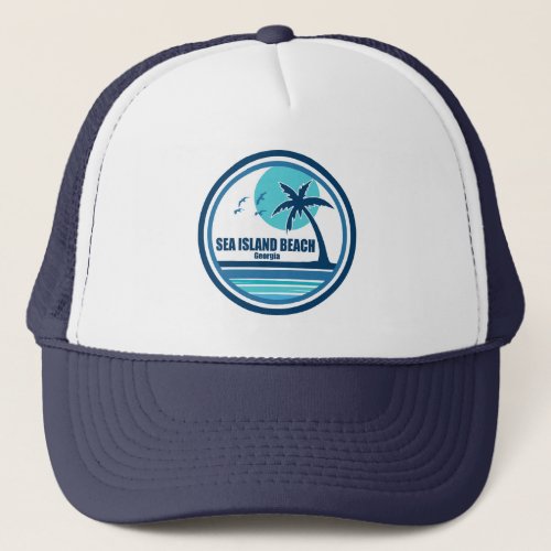 Sea Island Beach Georgia Palm Tree Birds Trucker Hat