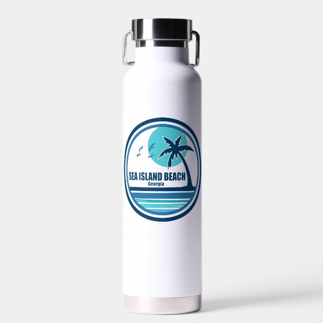 Sea Island Beach Georgia Palm Tree Birds Water Bottle (Front)