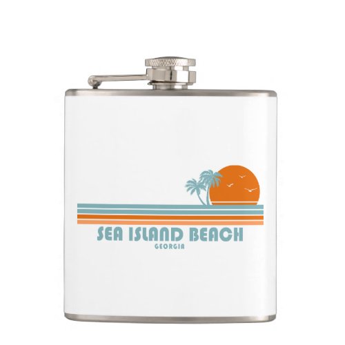 Sea Island Beach Georgia Sun Palm Trees Flask