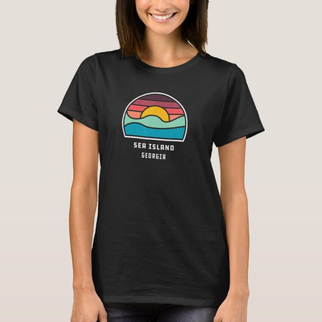 Sea Island Georgia Retro Minimalist Ocean Wave Sun T-Shirt (Front)