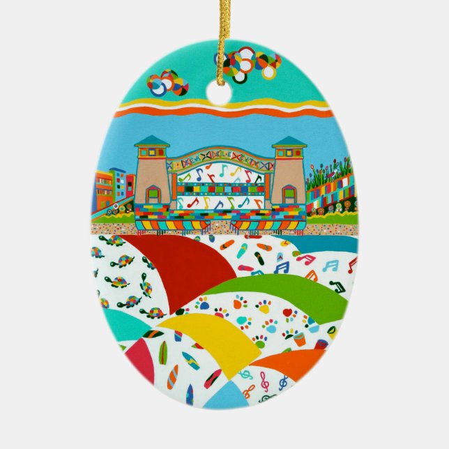 Sea Isle Band Shell Ceramic Oval Ornament (Front)