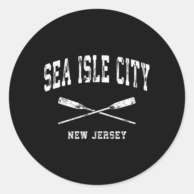 Sea Isle City New Jersey Nautical Crossed Oars Classic Round Sticker (Front)