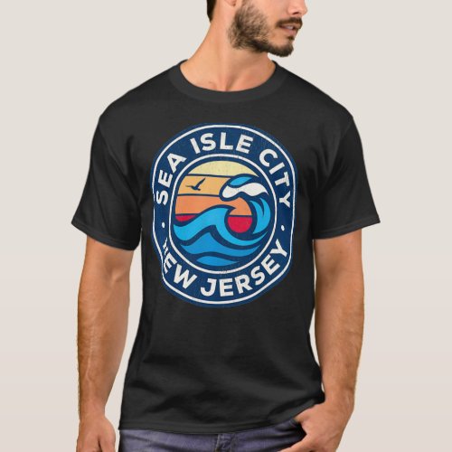 Sea Isle City New Jersey NJ Vintage Nautical Waves T_Shirt