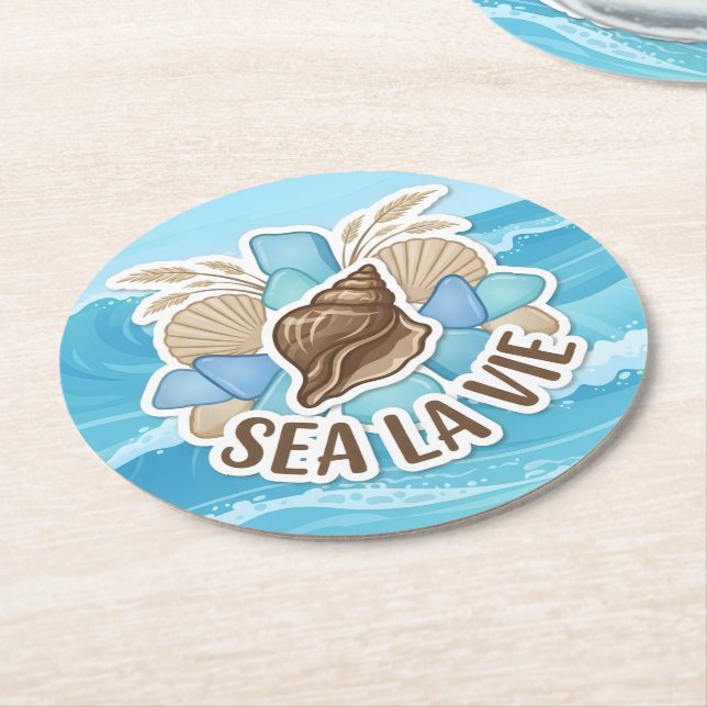 Sea La Vie Round Paper Coaster (Angled)
